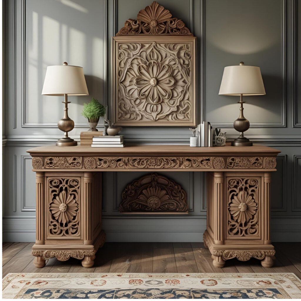 Add A Carved Wooden Desk Or Console